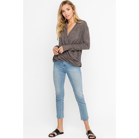 >>LAST<< Allie Draped Wrap Top - Taupe - Picture 4 of 6